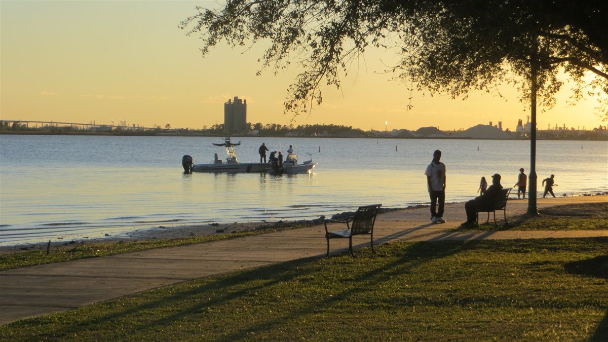 Lake Charles lakefront and waterfront walkway, photographed in 2019